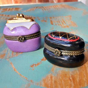 2 Purse Shaped Porcelain Jewelry Boxes Mini Bags